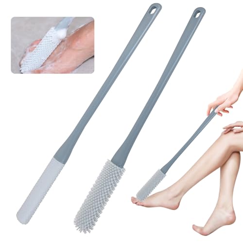Fußbürste Zehenbürste,peiyee 2 Stück Dusch-Fußschrubber mit langem Griff,Toe Gap Cleaning Brush,Zehenbürste Mit Langem Griff,für Senioren, ältere Menschen, Männer und Frauen (grau)
