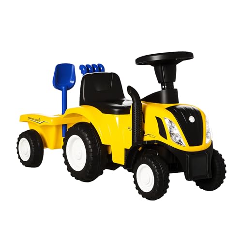 HOMCOM Kinder Rutschauto mit Anhänger Kinderauto Tettraktor Kinderfahrzeug Rutscherfahrzeug mit Hupe für 2-jährige Kinder Kunststoff Metall Gelb 91 x 29 x 44 cm