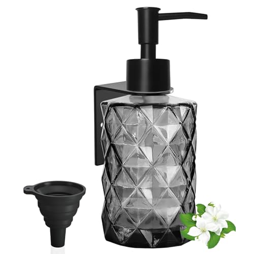 GKSCXEXE Seifenspender Wandbefestigung, Seifenspender Schwarz mit Wandmontage Shampoo und Duschgel Spender für Bad Küche Spülmittelspender Glas Pumpspender mit Trichter für Zuhause, Hotel, Restaurant