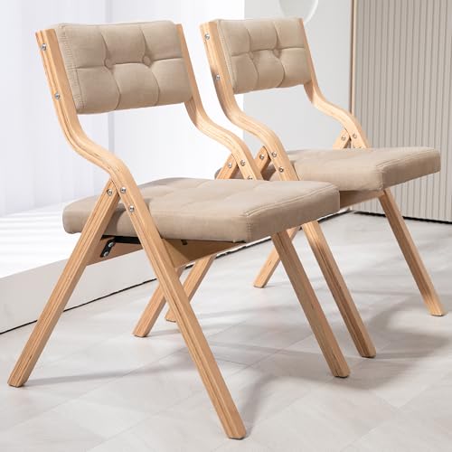 Villeston Klappstühle mit Polster, Holzgepolsterte Klappstühle 2er Pack, Tragbarer und Bereits montierter Klapp-Essstuhl für Gäste, Küche, Büro, Hochzeit und Party