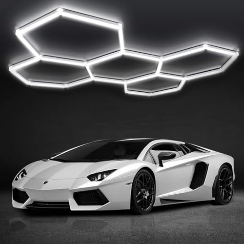 DIKHEE Garagenlampe LED 5-Hex 192W 6500K Verformbare LED Hexagon Werkstatt Deckenleuchte Dly Sechseck Garage LED Licht für Garage, Werkstatt, Lager, keller, Fitnessstudio