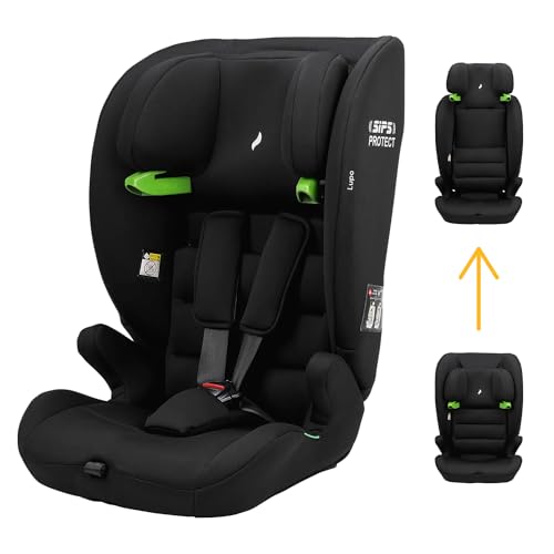 Osann Lupo Kindersitz, i-Size von 76 bis 150 cm, mitwachsend Kindersitz Auto ohne Isofix, 3-Punkt-Gurt - Black