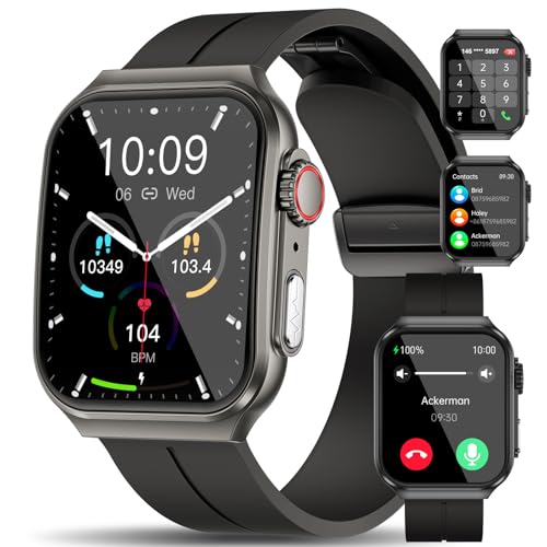 Marsyu Smartwatch Herren mit EKG Telefonfunktion 1.96' Fitnessuhr mit 24/7 Blutdruck SpO2 Herzfrequenz Körpertemperaturmessung, 150+ Sportmodi IP68 Wasserdicht Sportuhr für Android iOS, Schwarz