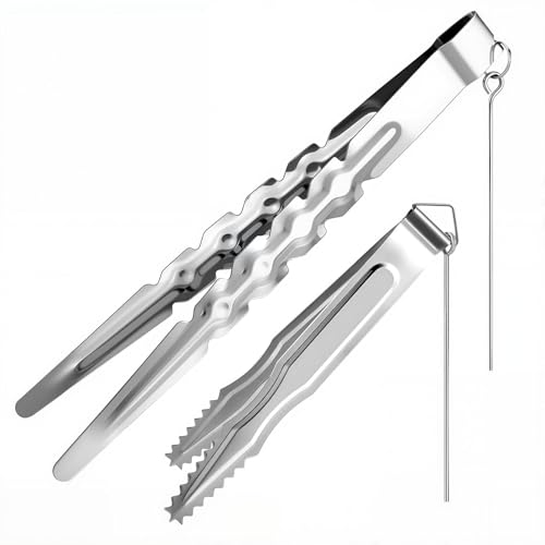 Xinzistar 2er Pack Zange Set Kohlezange Edelstahl Metall Zangen Kohlezangenhalter Zubehör für Holzkohle