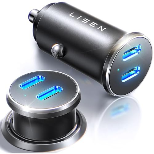 LISEN 90W Zigarettenanzünder USB C Verteiler [12v Steckdose Mini Titanium] Dualer PD45W Auto Ladegerät USB Steckdose KFZ Ladegerät USB C Schnellladung für Samsung S23 iPad iPhone 16 15 Pro Max