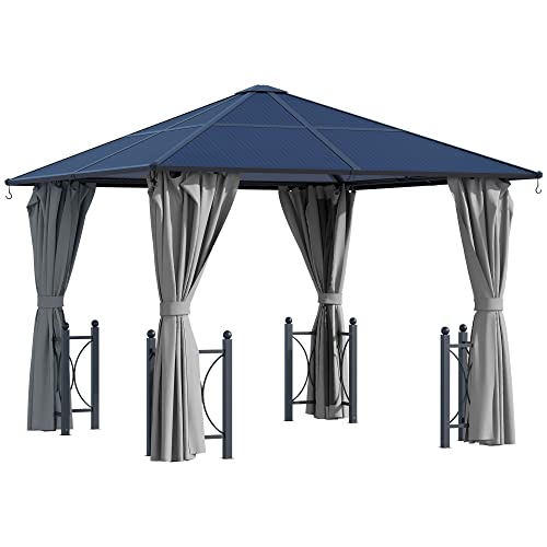 Outsunny Pavillon, Gartenpavillon, Partyzelt mit Seitenteilen, PC Dach, Alu, Schwarz, 300 x 300 x 260 cm