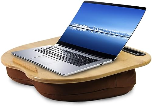 VLOXO Tragbare Laptopkissen Bambus für Bett & Couch, weiche Polsterung, ergonomisches Knietablett Kissen mit Kabelloch & Anti-Rutsch Streifen Schosstablett für max.14 Zoll Notebook, Tablet, MacBook