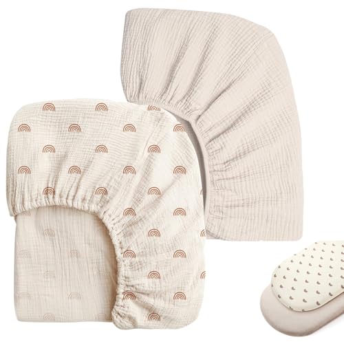 2pcs Spannbettlaken 80x40cm Musselin-Baumwolle, Spannbettlaken Kinderwagen, Spannbettlaken Babybett für Moseskorb, Baby Spannbettlaken für Jungen und Mädchen