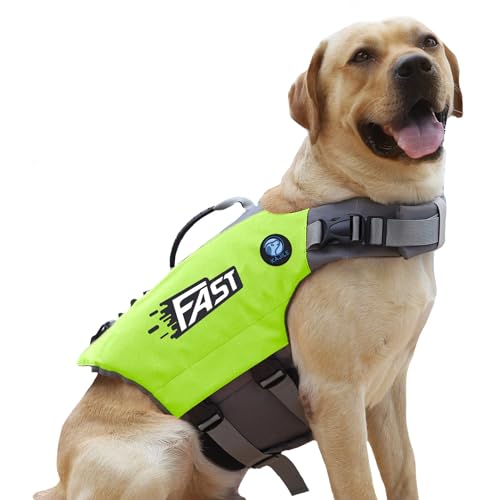 KAJILE Helle Farben Hunde-Schwimmweste,Hunde-Badeanzug,Sportstil Hundeschwimmweste,Verstellbare Hundeschwimmweste mit Rettungsgriff für Kleine Mittelgroße Hunde,Grün,L