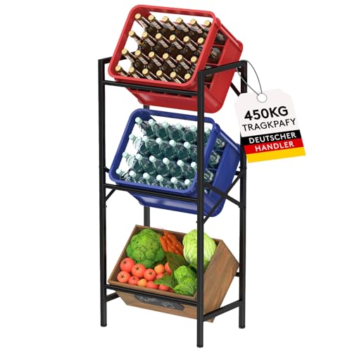 Lifewit Getränkeregal für 3 Getränkekisten, Schwarz Metall Getränkekistenregal,Stabiles Kistenregal mit Ebenen für Bier, Obst, Gemüse, Wasser; Küche/Speisekammer/Garage, Tragfähigkeit 150KG/Schicht