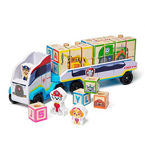 Melissa & Doug PAW Patrol ABC , Riesen-Lkw aus Holz mit Anhänger , Holzklötze , Holzspielzeug , Lernspielzeug , Figuren und Puzzle-Kunst , 3 - 8 Jahre , Geschenk für Jungs oder Mädchen