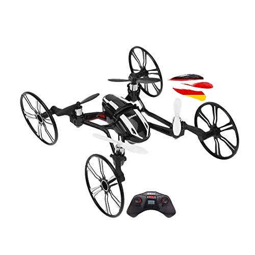 RC ferngesteuerte 4-in-1 Hybrid-Drohne mit HD-Kamera, Quadcopter mit LED-Beleuchtung, Quadcopter für Flug- u. Bodeneinsätze, Drone mit 3D-Flip Looping, Spielzeug Quadrocopter für Kinder und Erwachsene