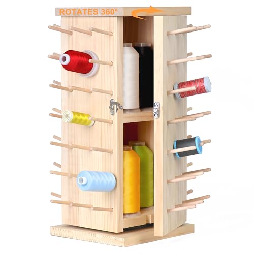 New brothread 93 Spulen (DIY) 360° Voll Rotierende Holz Fadenhalter/Garnhalter/Fadenspulen Organizer mit inneren Aufbewahrungsfächern zum Nähen, Quilten, Sticken, Haare Flechten und Schmuck