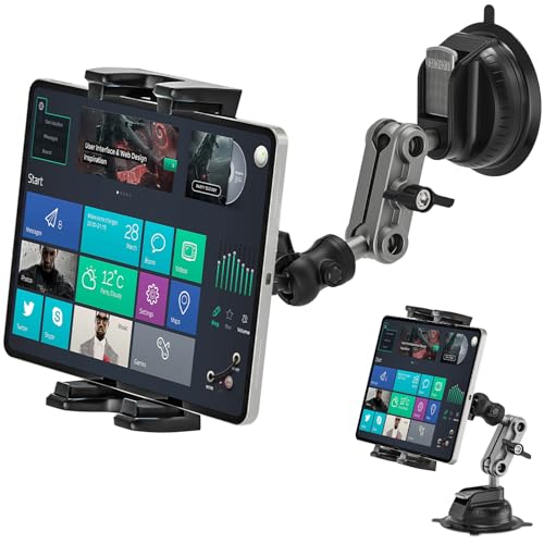 Asaiy Tablet Halterung Auto, Ipad Halterung Auto, 360° Drehbare, Stabil und Waschbar TPU Saugnapf, Windschutzsche und Armaturenbrett Universal, Car Mount für iPhone, Galaxy, 4.7-12.9' Tablets & Handys