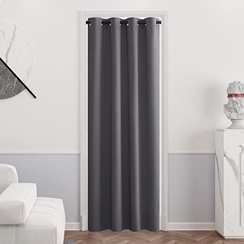 PONY DANCE Thermovorhang Hitzeschutz Türvorhang Blickdicht 1 Stück H 210 x B 132 cm Verdunkelungsvorhang Grau Tür Gardinen mit Ösen Vorhänge Wohnzimmer Blackout Curtain