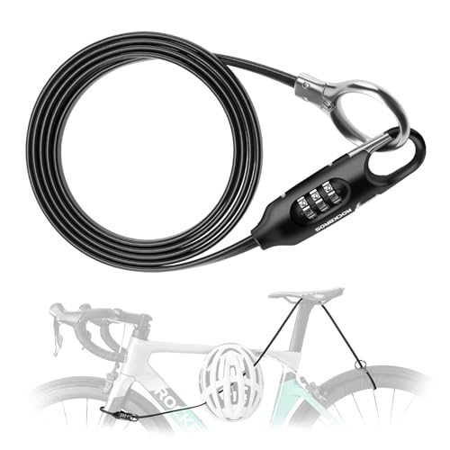 ROCKBROS Fahrradschloss Kabelschloss 150cm mit Zahlencode Anti-Diebstahl für Fahrrad,Roller,Babywagen Schwarz
