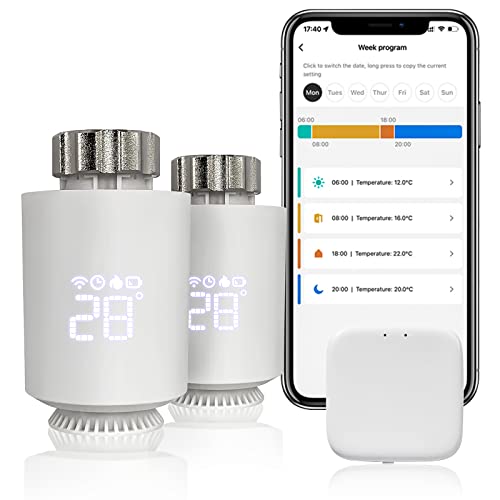 Heizkörperthermostat, Heizkörperthermostat WLAN, inkl. 2 x Thermostat für Heizung 1 x Hub, Digitale Heizungssteuerung per App, kompatibel mit Alexa, Siri & Google Assistant