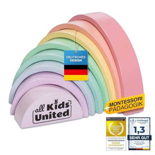 Holz Regenbogen Kompakt, Bogenbrücke aus Bausteinen ideal für Unterwegs, Stapelturm Lernspielzeug aus Holzbausteinen 8-teilig Bauklötze; aus umweltfreundlichen, FSC zertifiziertem Holz (Kompakt)