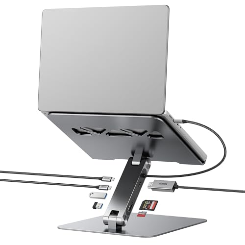 BENFEI Laptop Ständer mit 7-in-1 USB C Dockingstation – HDMI (4K@60Hz), 1×SD& 1×Micro SD Kartenleser, 100W Power Delivery, 10Gbps (1×USB-C & 2×USB-A 3.2) – Für MacBook Pro/Air iPad Pro XPS & ThinkPad