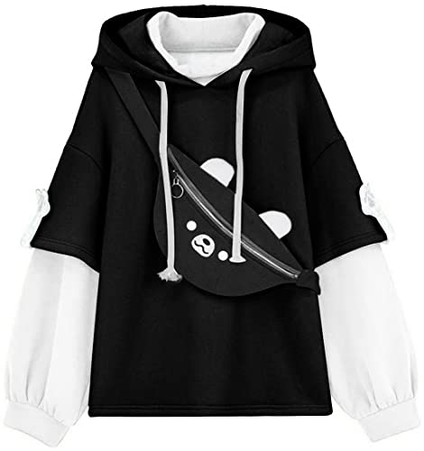 YINGKE Damen Bär Anime Kapuzenpullover Crewneck Sweatshirt Mädchen Japan Kawaii Hoodie Harajuku Pullover Kpop Streetwear (M, Z Schwarz)