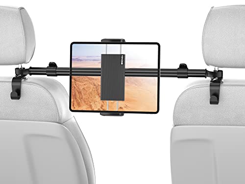 TRYONE Tablet Halterung Auto Mitte, Tablet Kopfstützenhalter - Universal verstellbare KFZ Tablet Halter für iPad Serie/Samsung Galaxy Tabs/Switch Handys usw. 4,7-12.9 Zoll Geräte/Mit 2 Haken