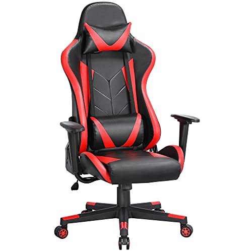 Yaheetech Gaming Stuhl Racing Stuhl Bürostuhl ergonomischer Schreibtischstuhl Drehstuhl Höhenverstellbare Chefsessel mit verstellbare Kopfstütze, Lendenstütze, PC Stuhl, 150 kg belastbarkeit