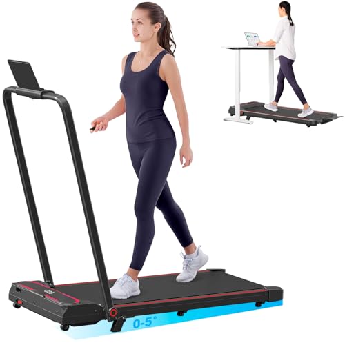 Laufband für Zuhause mit Neigung, 2 in 1 Walking Pad, 10 km/h Klappbar Laufband mit Steigung, 2.5HP Under Desk Schreibtisch Treadmill für Zuhause & Büro, Fernbedienung, Keine Installation (Rot)