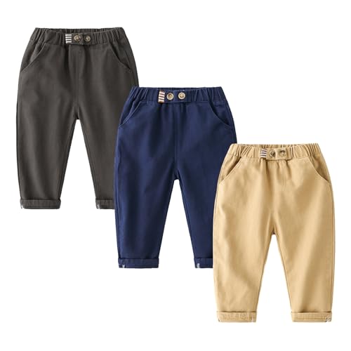 Hovershoes 3 Pack Jogginghosen für Kinder und Kleinkinder Jungen Einfarbig Baumwolle elastischer Bund Cargohose aktive Jogginghose Frühling Herbst Winter lässige Schlupfhose Jogginghose