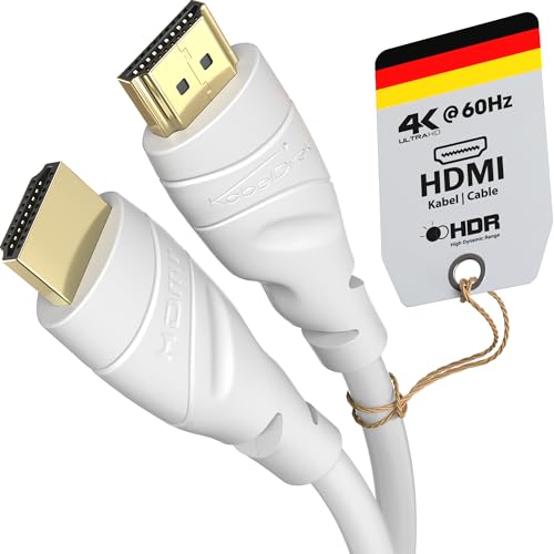 KabelDirekt – 4K HDMI-Kabel – 5 m – Erhältlich in 0,15-22,5 m – Für jeden HDMI-Anschluss (4K@60Hz, HDMI 2.0, High Speed mit Ethernet, Blu-ray, PS5, Xbox Series, Switch – weiß)