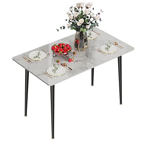 FATIVO Esszimmertisch Marmor Esstisch 120x70cm, Küchentisch klein 4 Personen schmaler Esstisch einfach Wohnzimmer weiß Hochglanz Skandinavisch Tische für Esszimmer Restaurant Metall Tischbeine