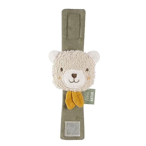 Fehn Rasselarmband Baby fehnNatur Spielzeug Bär - Motorikspielzeug Greifling zum Rasseln, Fühlen - Kuscheltier Babyspielzeug mit Bio-Baumwolle - Spielzeug für Babys und Kleinkinder ab 0+ Monaten