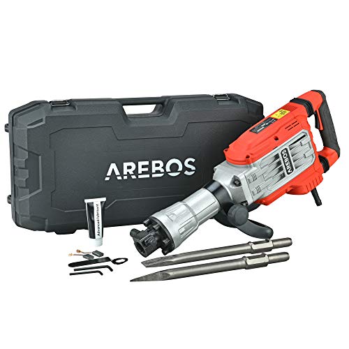 Arebos Abbruchhammer Schlaghammer 1700W Bohrhammer Betonhammer | 60J Schlagkraft | 1900 Schläge/Minute | Inkl. Spitz- und Flachmeißel und Koffer mit Rädern