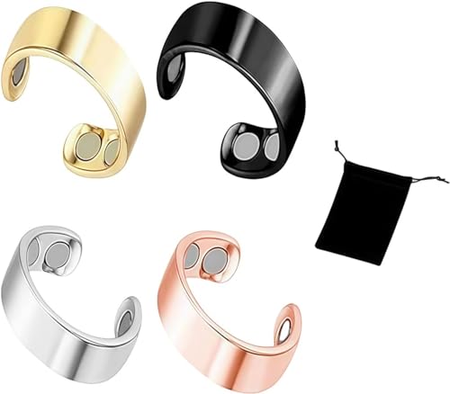 COZERI Lymphdrainage Ring 4 Stück Verstellbare Magnetringe Für Männer Und Frauen, Therapeutischer Magnetring Aus Kupfer, Magnetische Lymphentgiftungsringe
