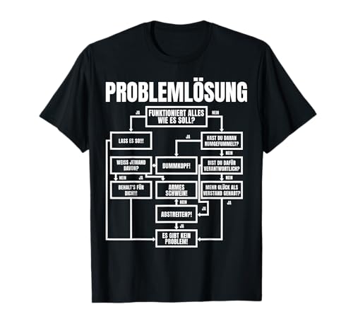 Männer Problemlösung - Halbarm , Prozess Diagramm, Schwarz, - Lustiges Sprüche T-Shirt