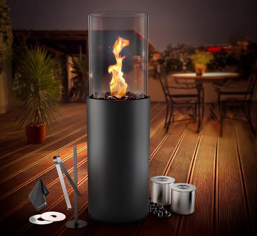 flammtal Standkamin COLUMN für Garten Terrasse Balkon Deko - Bioethanol Kamin 8h Brenndauer / 80cm hoch - Freistehender Ethanol Standkamin für Indoor & Outdoor - Ethanol Kamin mit verstellbarer Flamme
