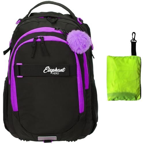 Elephant Schulrucksack Hero Signature Rucksack Schultasche Schulmappe Daypack Mädchen mit Regenhülle +r (Tiff Lila 13015 (Lila Violett Black))