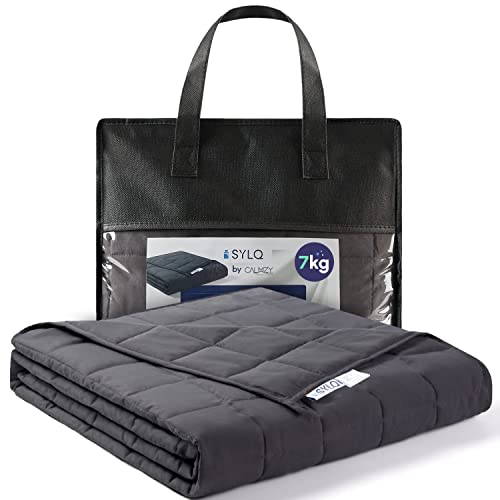 Calmzy SYLQ Gewichtsdecke 7kg 150x200cm als Einschlafhilfe - Schwere Bettdecke - Entspannungsdecke mit Glasperlen - Weighted Blanket - Beschwerte Decke mit Gewicht Erwachsene - Therapiedecke