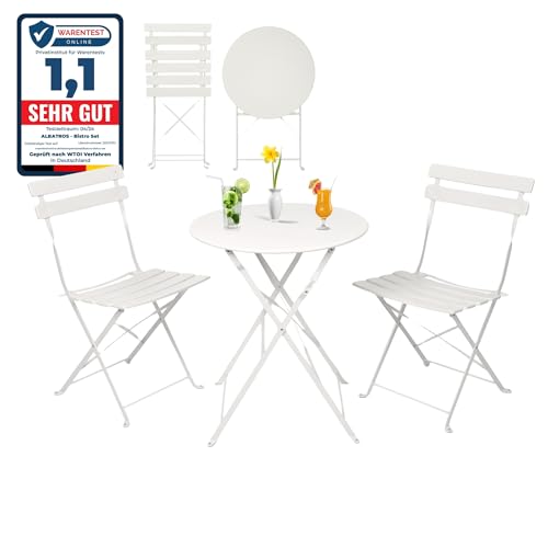 Albatros Bistroset 3-teilig Weiss – Bistrotisch mit 2 Stühlen – klappbare Stühle und Tisch aus robustem Metall – optimal als Balkonmöbel Set oder Gartenmöbel in modernem Design
