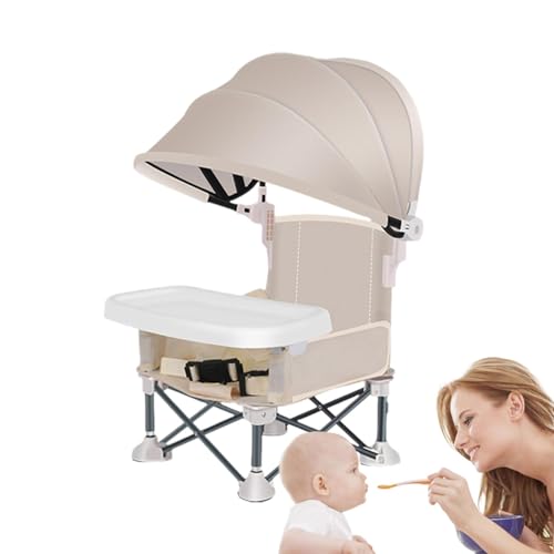 Hailerio Baby Campingstuhl, Tragbarer Hochstuhl für Babys & Kleinkinder (3-36 Monate), Beige, Aluminiumlegierung + Stoff, Baby-Strandstuhl, Klappstuhl, Babystuhl für Unterwegs, Faltbar, Babyseat