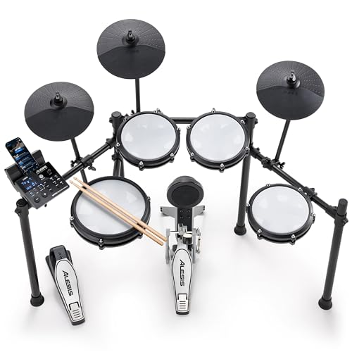 Alesis Nitro Max Kit Elektronische Schlagzeug mit Quiet Mesh Pads, 10' Dual Zone Snare, Bluetooth, 440+ authentische Sounds, Drumeo, USB MIDI, Kick Pedal
