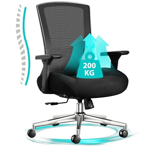Fantasylab Bürostuhl Ergonomisch 200KG Schreibtischstuhl, Hoher Bürostuhl mit 3D Weiches Kissen 4D Armlehnen Verstellbare Lordosenstütze, 105°Schaukeln Computerstuhl Mesh-Stuhl
