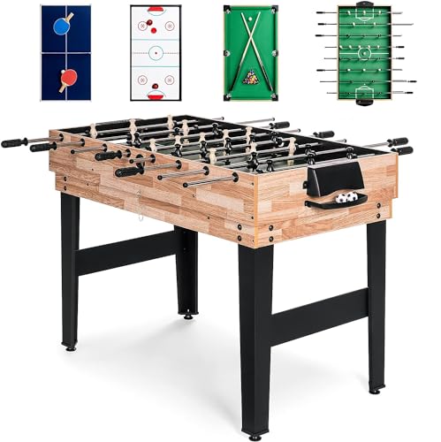 4 in 1 Multi Sport Spieltisch, Combo Spieltisch für Kinder Billardtisch, Kickertisch, Tischtennistisch, Air Hockey mit allem Zubehör tolles Geschenk für Kinder (4ft, 1.2m)