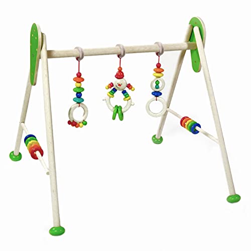 Hess Holzspielzeug 20033 - Spielgerät aus Holz, Serie Michel, für Babys, handgefertigter Spiel-Bogen mit farbenfrohen Figuren und Rasseln, ca. 62 x 57 x 54,5 cm groß