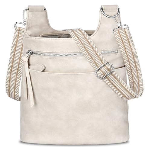 TEUEN Umhängetasche Damen Mittelgroß, Stylische PU Leder Crossbody Bag Groß Handtasche für Frauen Schultertasche Breiter Gurt mit Quasten-Reißverschluss und Mehreren Fächern ＆ 4 Kartenschlitz