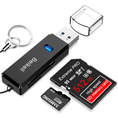 Beikell USB 3.0 Kartenleser, Highspeed Kartenlesegerät - Unterstützt SD/Micro SD/TF/SDHC/SDXC/MMC - kompatibel mit Windows/Mac/OS usw.