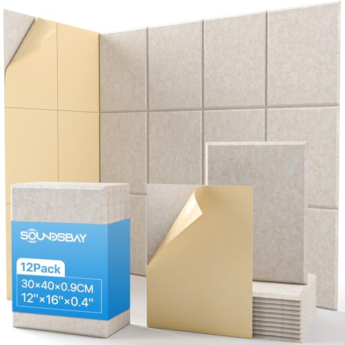 Soundsbay Akustikplatten Selbstkleben 12 Stück, Schallabsorber, Schalldämmung Schallschutz Wand hoher Dichte Schallschutzplatten für Akustische Behandlung und Wanddekoration 30x40x0.9cm (Beige)