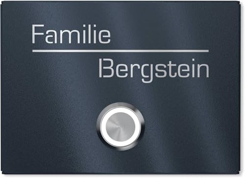 Graviers Funkklingel mit Gravur – Kabellose Türklingel aus Edelstahl in Anthrazit (RAL7016), Lasergravur, wählbare Größen (110x80mm & 160x120mm), wetterfest, 300 m Reichweite