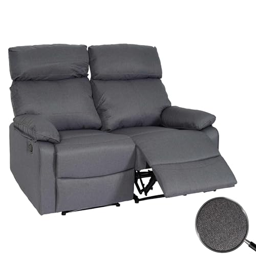 Mendler 2er Kinosessel HWC-L93, Relaxsessel Fernsehsessel Sofa, Armlehne Liegefunktion Nosagfederung Stoff/Textil - dunkelgrau