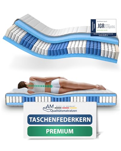 AM Qualitätsmatratzen Hochwertige 7-Zonen Taschenfederkernmatratze 100x200 cm - 24 cm Premiumhöhe - Tonnentaschenfederkernmatratze 100x200cm - H3