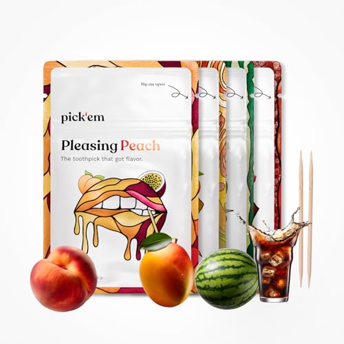 pick'em Zahnstocher mit Geschmack Frisch & Fruchtiges 4-Pack [80x Zahnstocher] - die Lifestyle-Alternative zum Kaugummi (frisch & fruchtig) - Zahnstocher mit Geschmack - aromatisierte Zahnstocher
